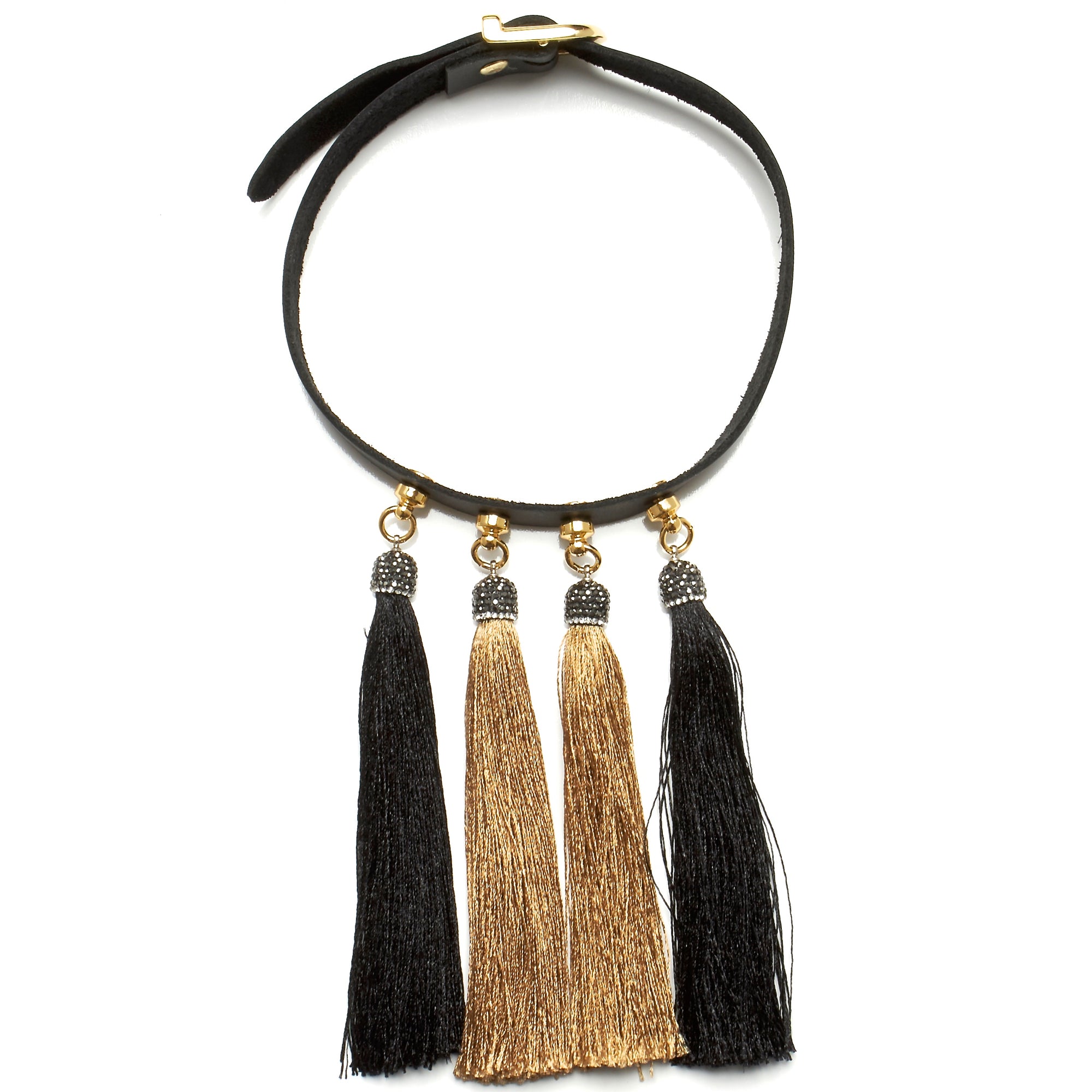 chinoiserie choker leather and silk tassels by NYET Jewelry