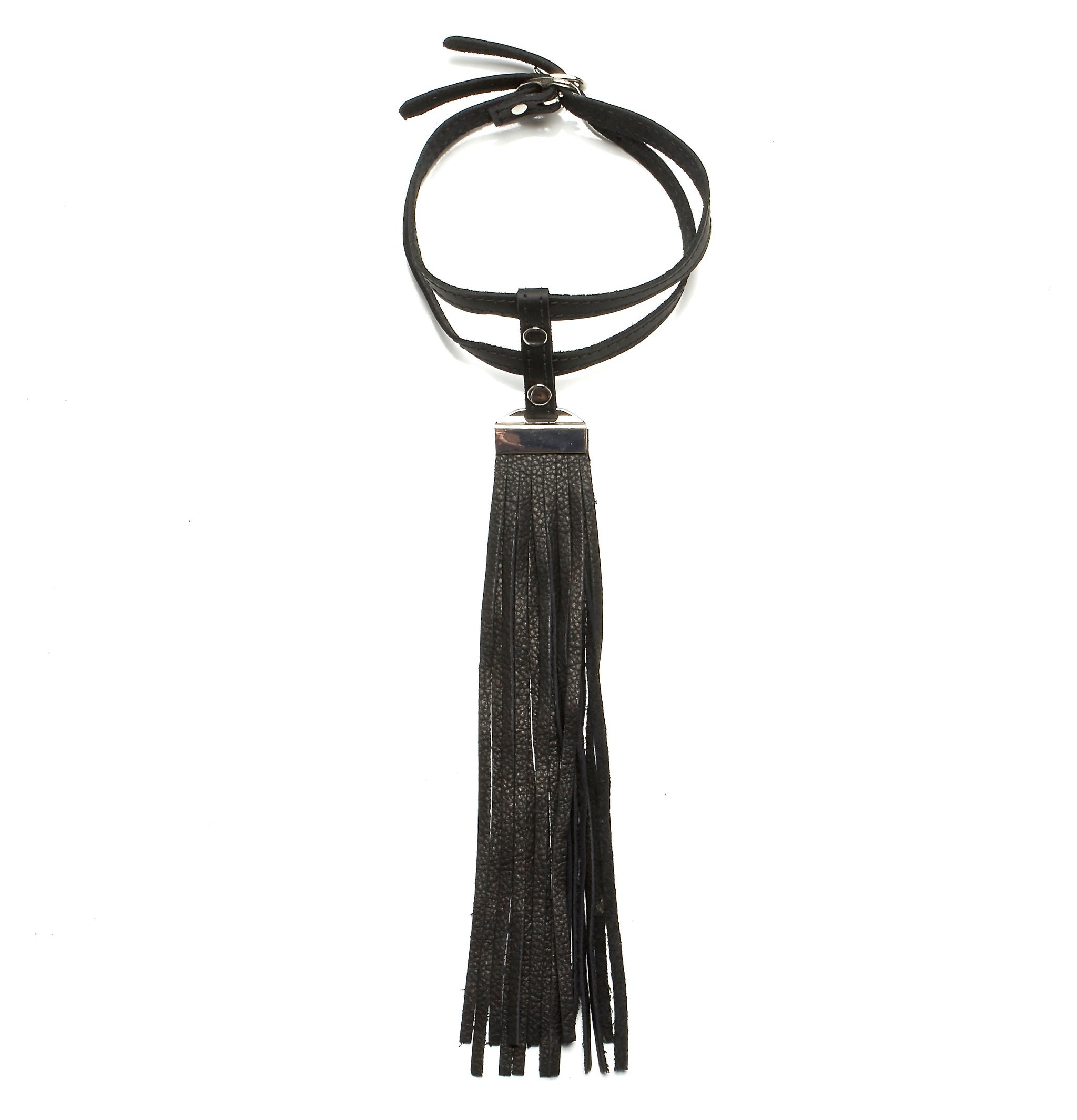 DOUBLE LEATHER CHOKER NECKLACE WITH LONG DEERSKIN LEATHER FRINGE by nyet jewelry