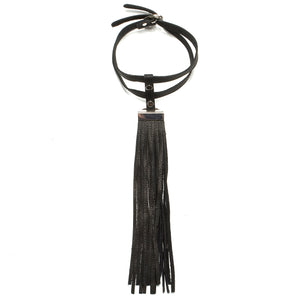 DOUBLE LEATHER CHOKER NECKLACE WITH LONG DEERSKIN LEATHER FRINGE by nyet jewelry