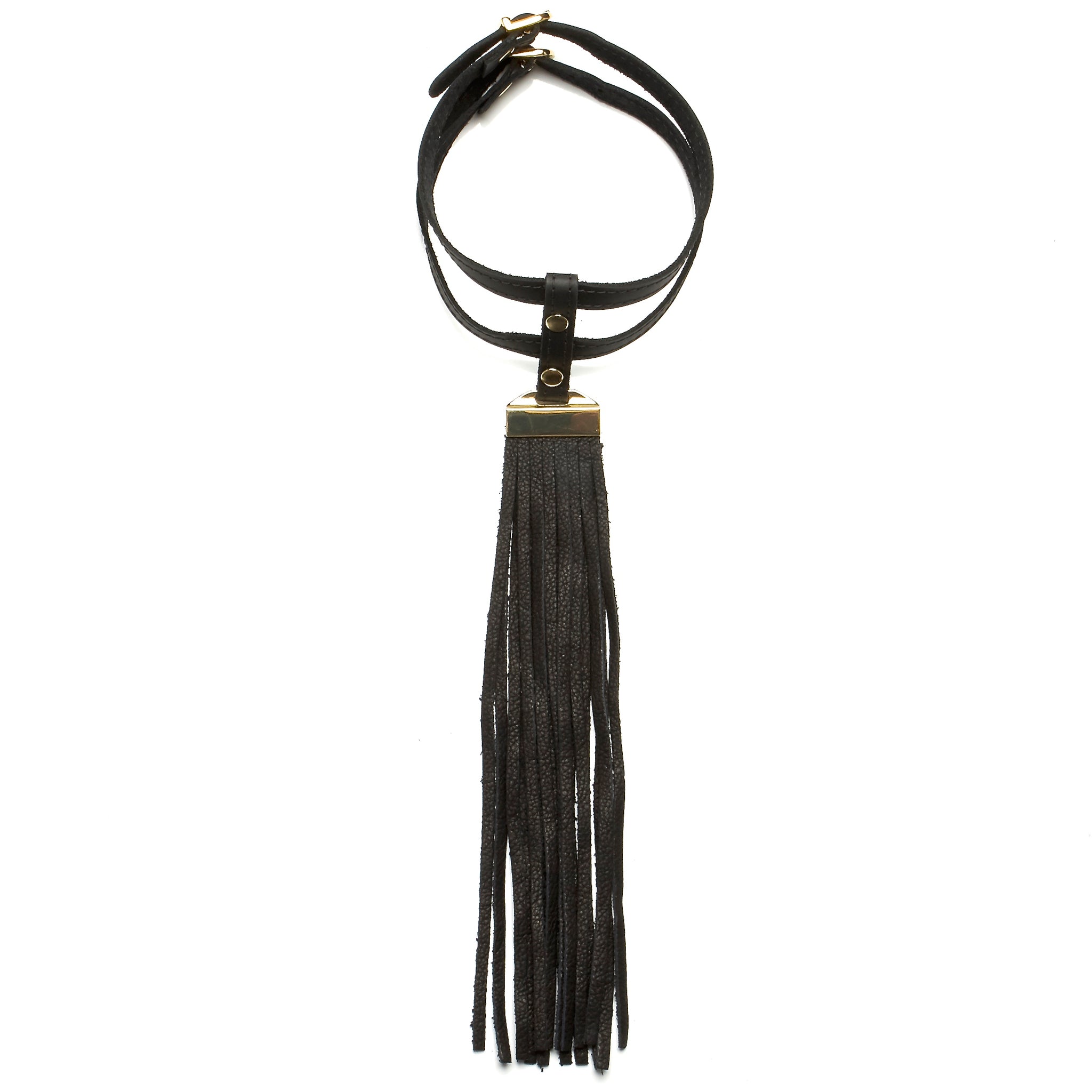 DOUBLE LEATHER CHOKER NECKLACE WITH LONG DEERSKIN LEATHER FRINGE by nyet jewelry