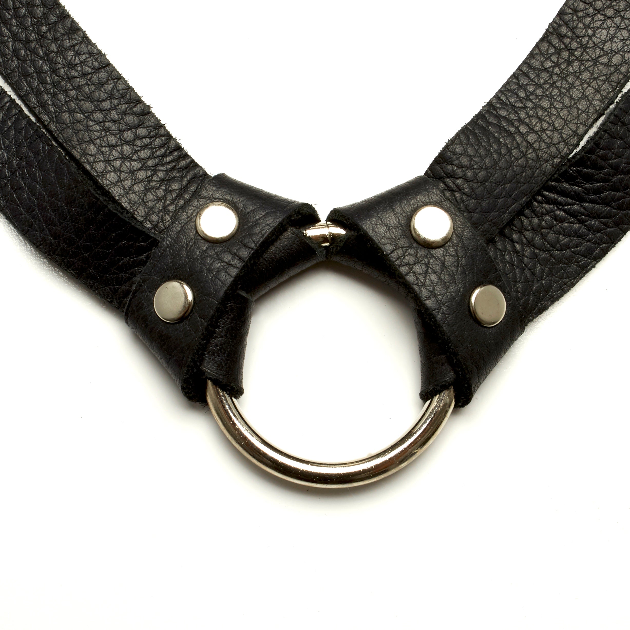 TWO STRAND DEERSKIN LEATHER CHOKER NECKLACE WITH STAINLESS STEEL RING.  BY NYET JEWELRY