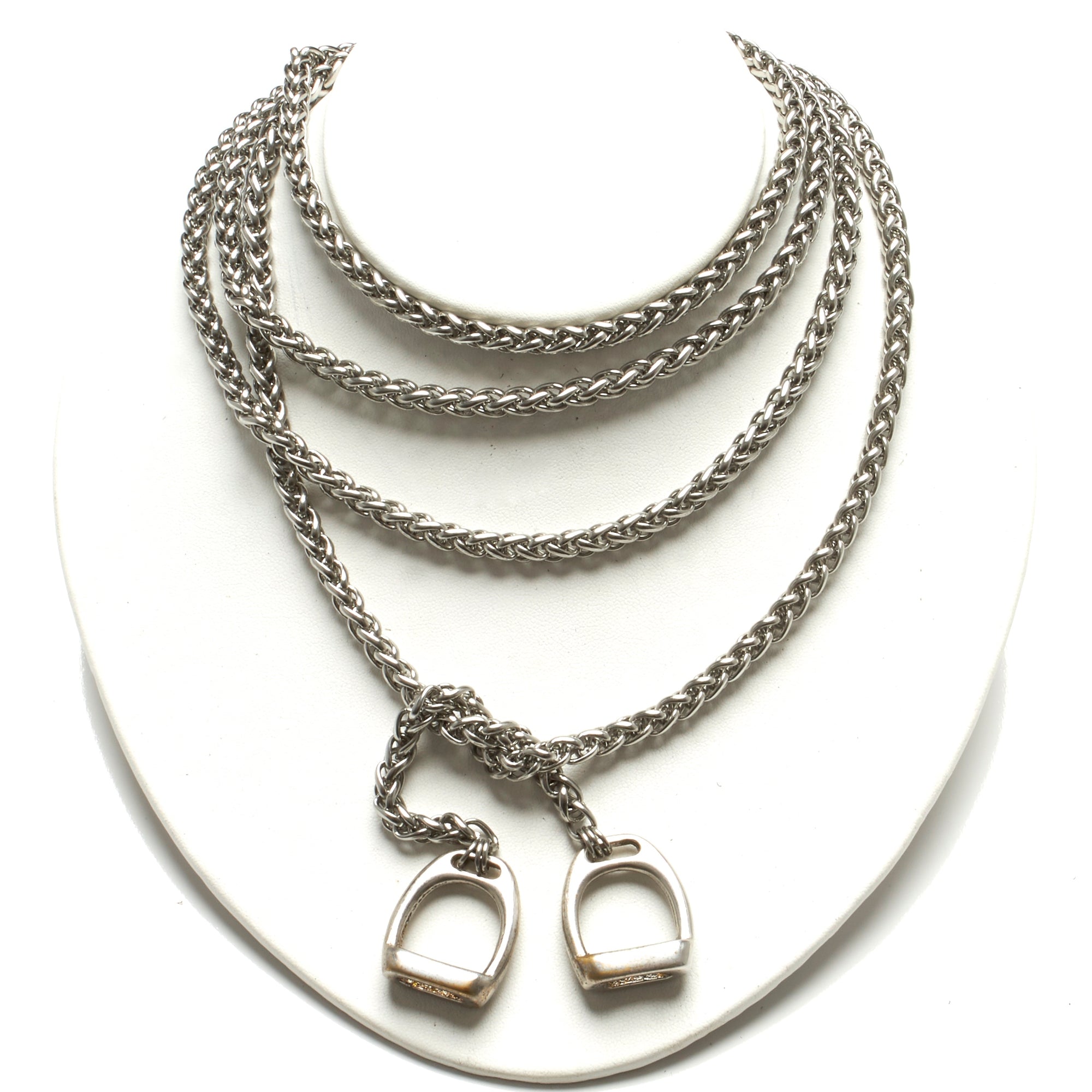 Extra Long Stainless Steel Lariat With stirrups by nyet jewelry.