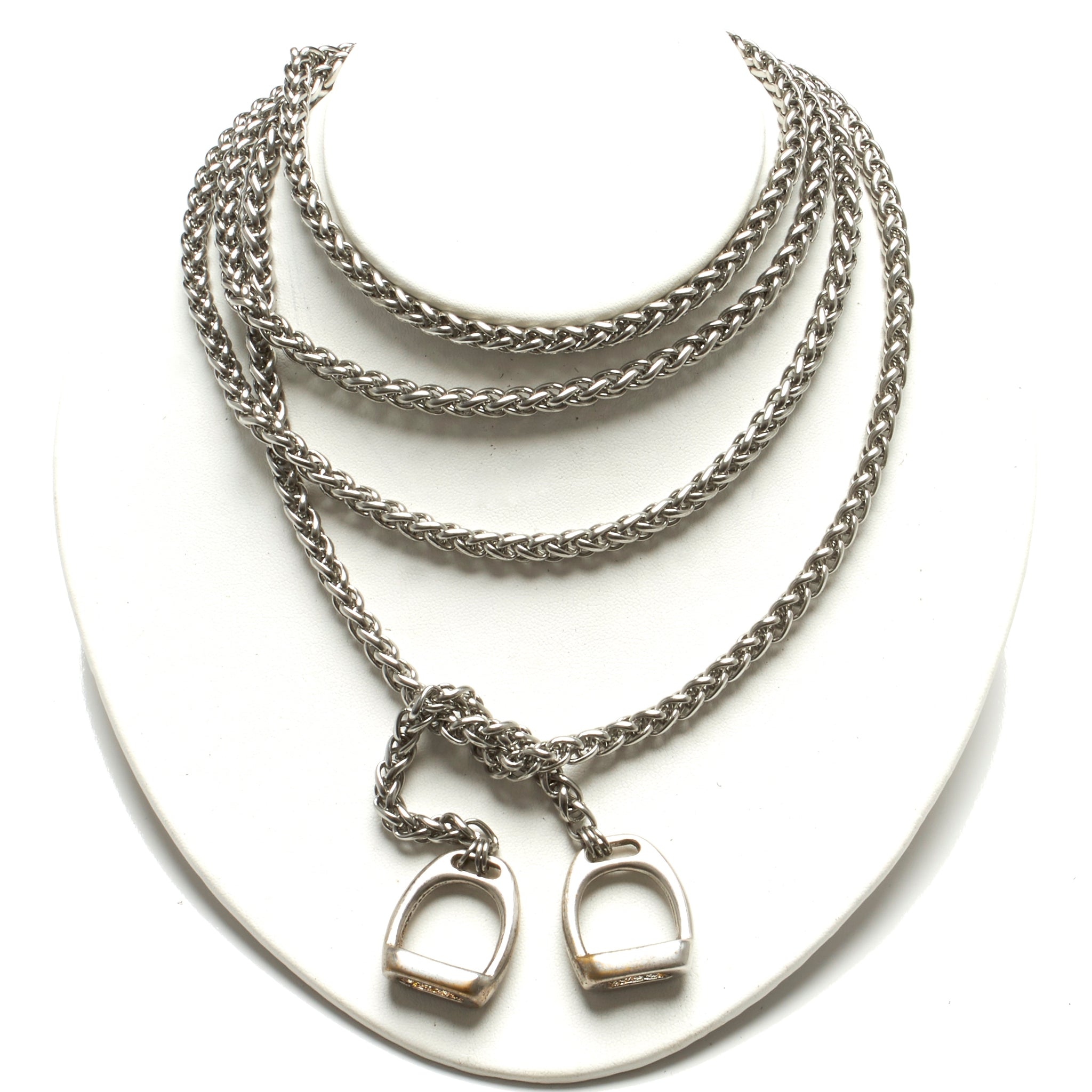 Extra Long Stainless Steel Lariat With stirrups by nyet jewelry.