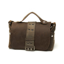 Belted Distressed utility leather lunch box bag by Nyet Jewelry