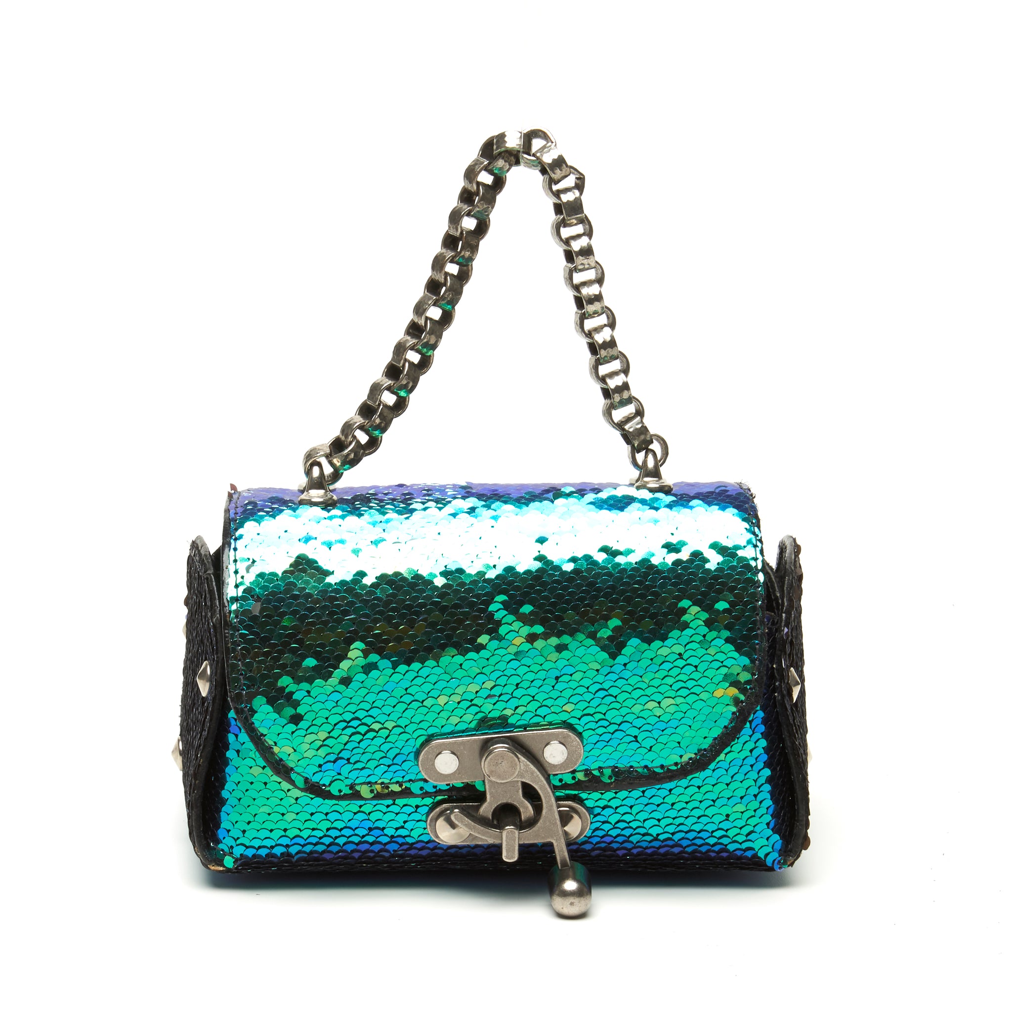 Blue Ostrich Mini with cross-body gold or silver chain
