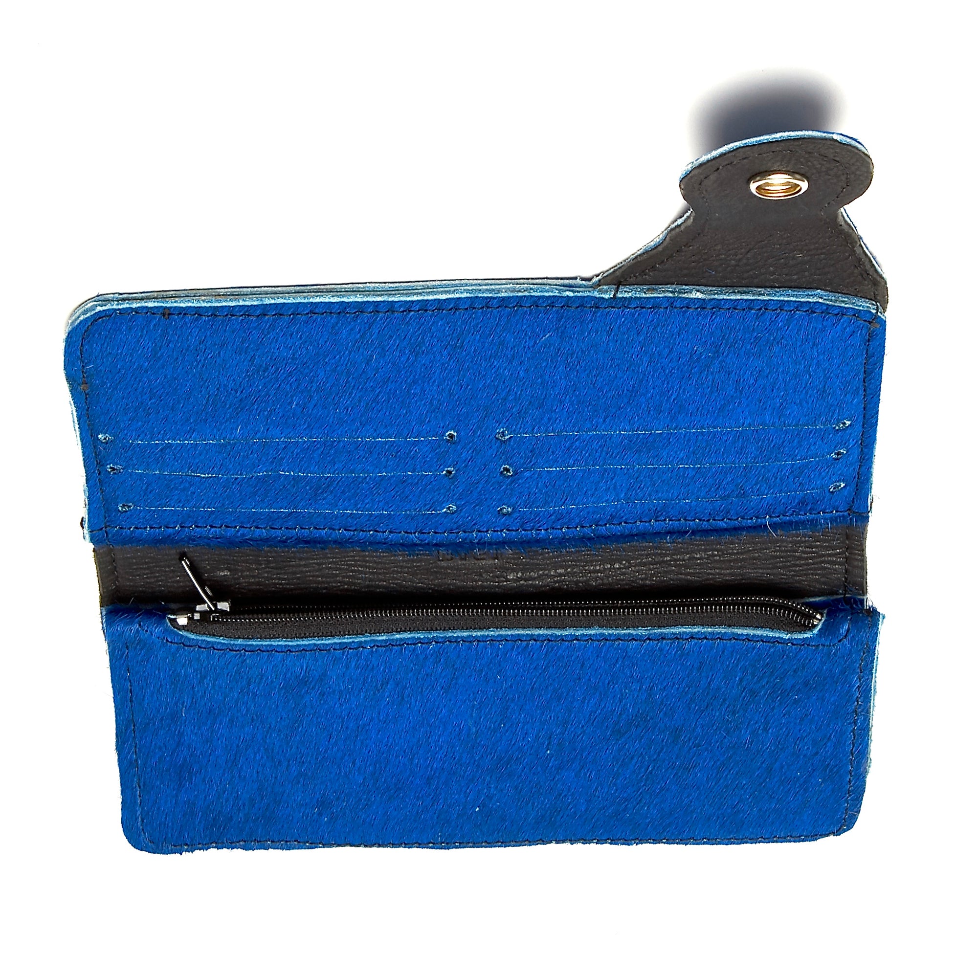 COBALT BLUE HAIR-ON COWHIDE BIKER WALLET. by nyet jewelry.