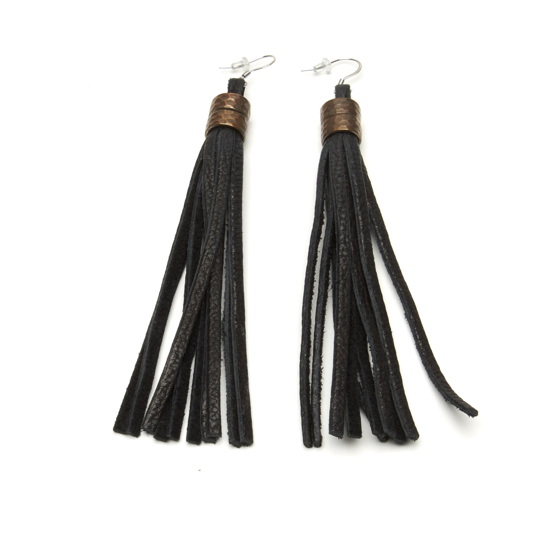 nyet jewelry HAMMERED STEEL AND DEERSKIN LEATHER earrings