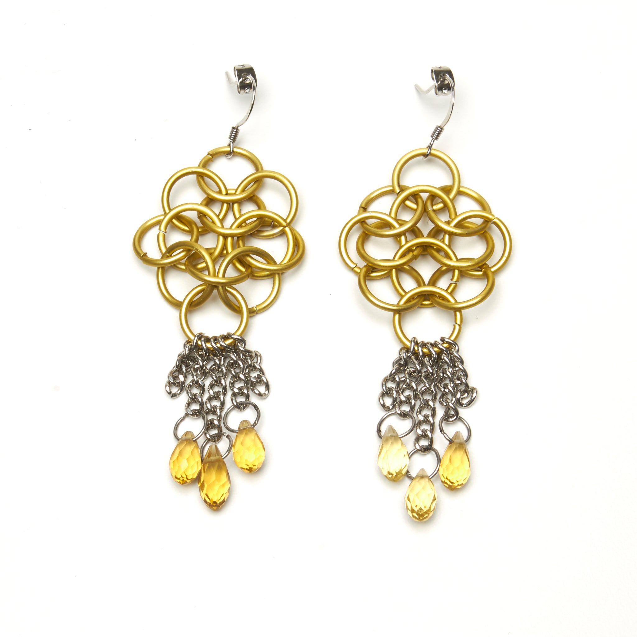 CHAINMAILLE DROP EARRINGS WITH BRIOLETTES by nyet jewelry.