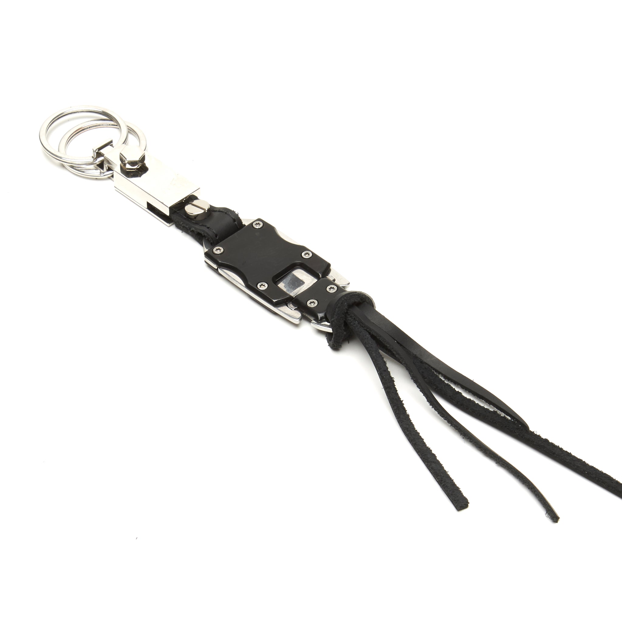 LEATHER KEY CHAIN WITH SQUEEZE BUTTON TO REVEAL HIDDEN SURVIVAL KNIFE by nyet jewelry