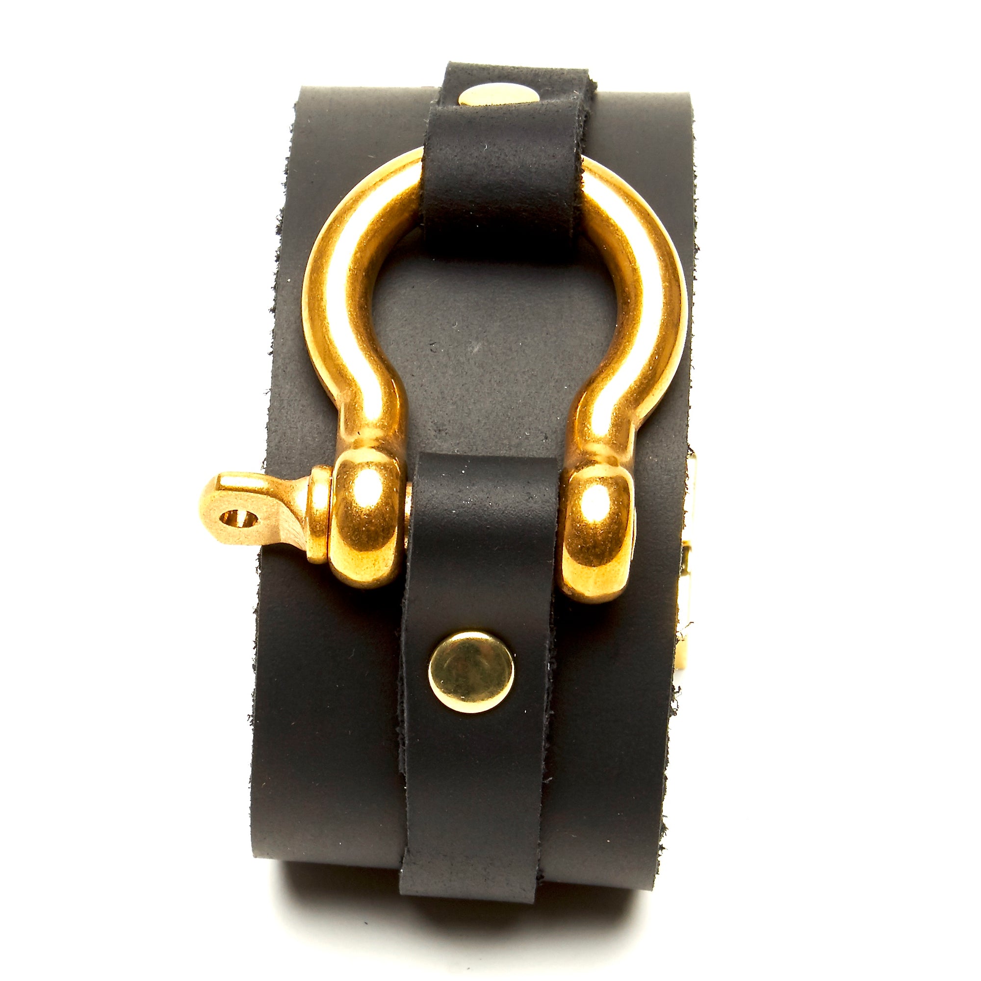 STONE OILED LEATHER CUFF WITH SHACKLE HARDWARE AND MAGNETIC CLASP. by nyet jewelry.