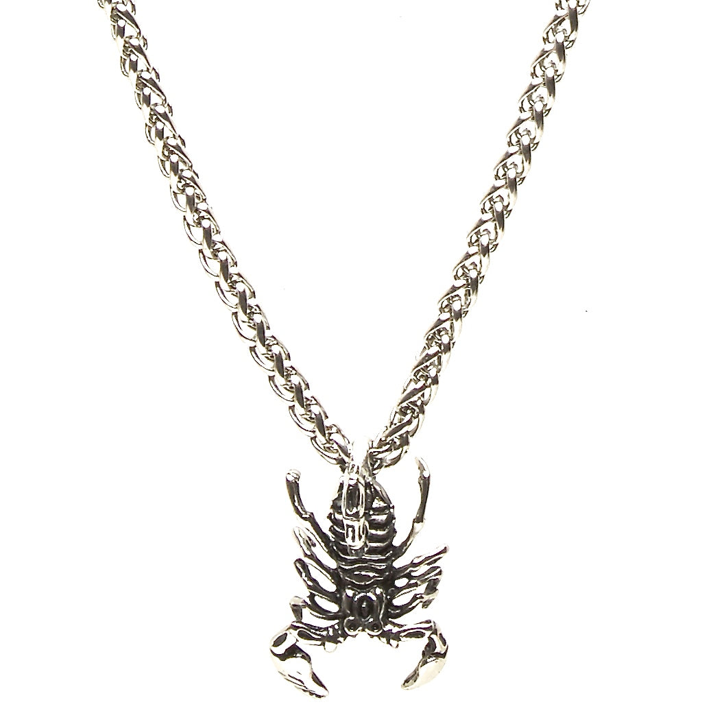 ROUND STAINLESS STEEL CHAIN NECKLACE WITH HEAVYWEIGHT SCORPION PENDANT. by nyet jewelry