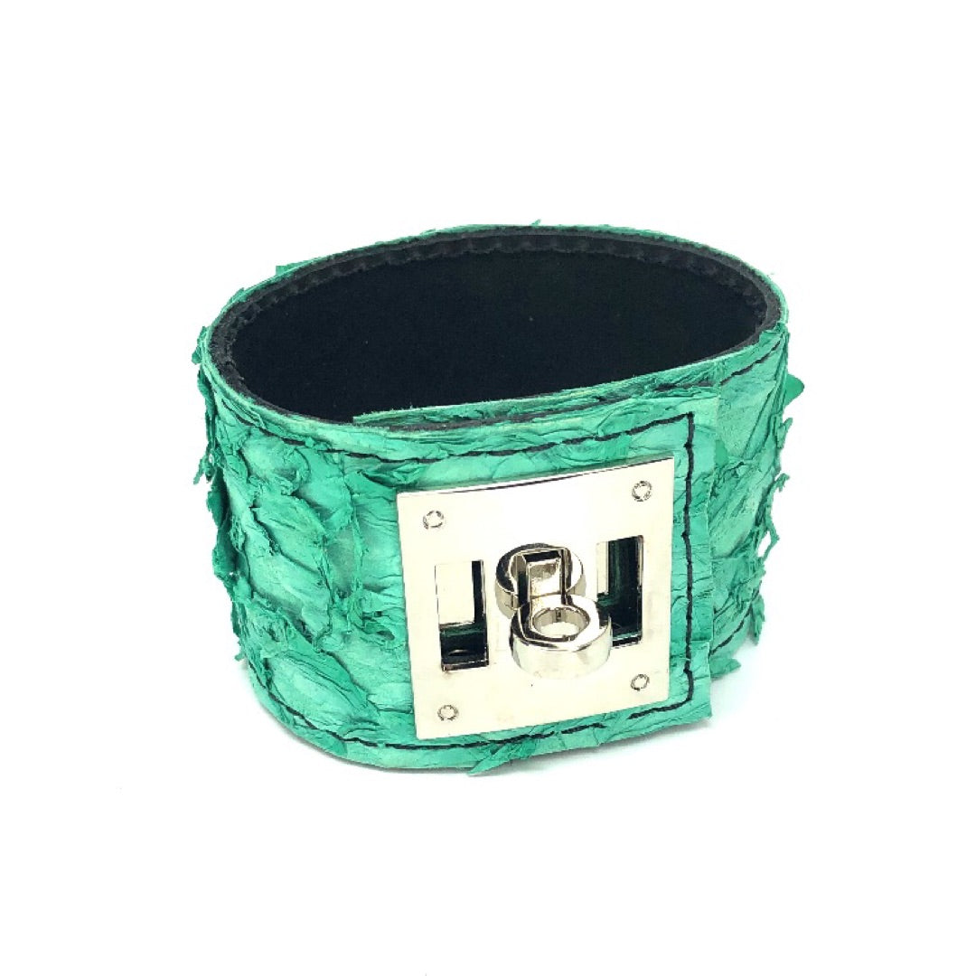 FISH LEATHER CUFF WITH METAL CLOSURE. by NYET Jewelry.