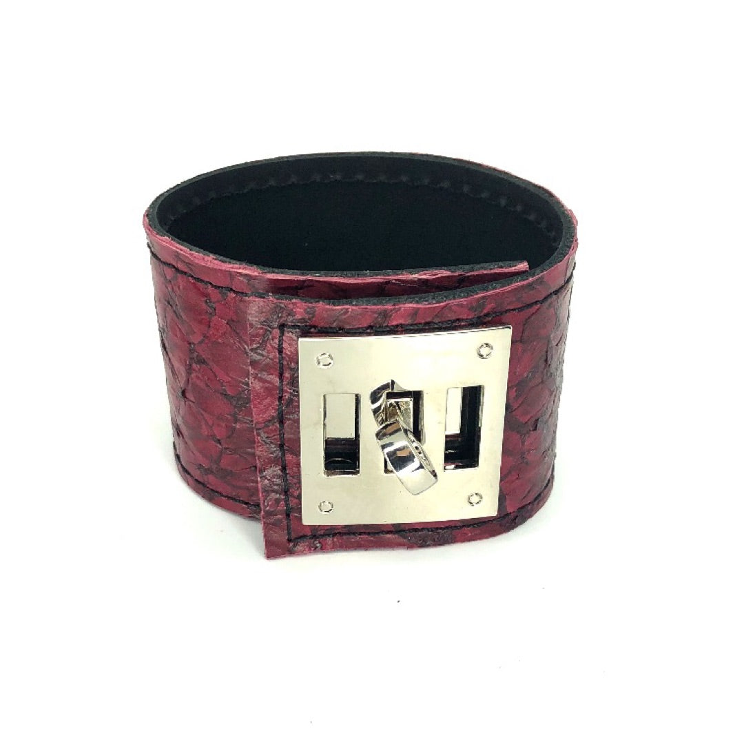 FISH LEATHER CUFF WITH METAL CLOSURE. by NYET Jewelry.