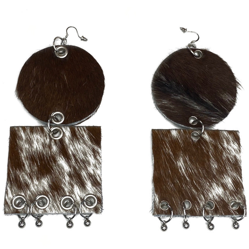 hair on cowhide statement earrings by NYET jewelry 
