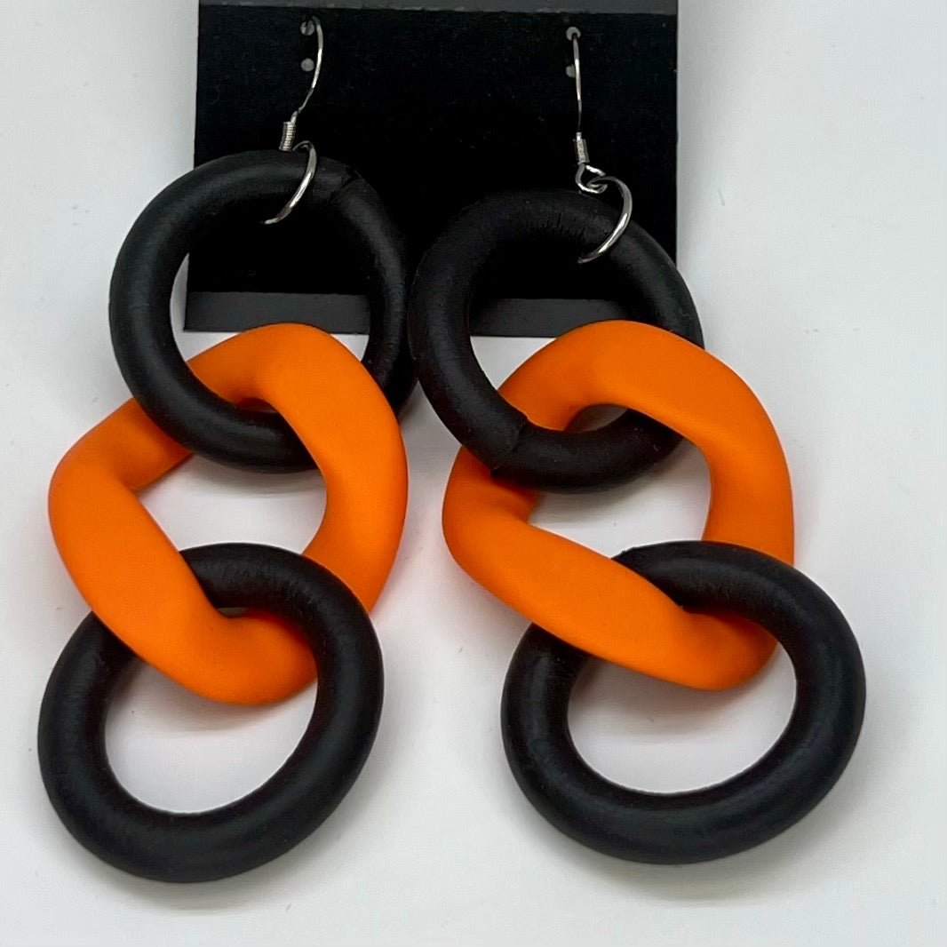 Rubber Ring Earrings with Plastic Chain Link (Assorted Colors) Orange