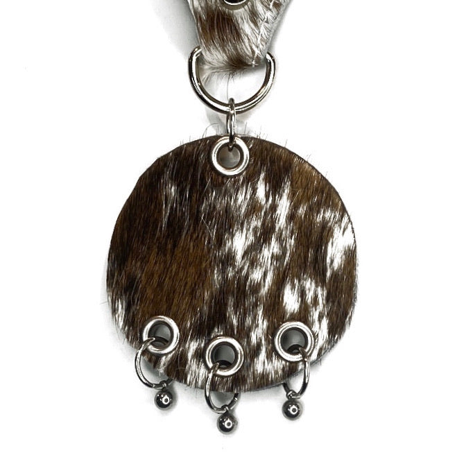 Angelika Hair-on Cowhide and stainless steel choker by NYET Jewelry