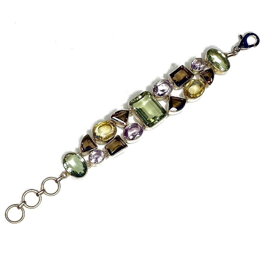 BAROQUE BRACELET SILVER WITH LARGE FACETED GEMSTONES by NYET Jewelry.