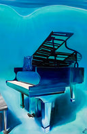 Underwater piano painting by Delphine Pontvieux