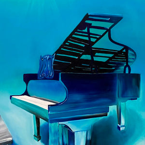 Underwater piano painting by Delphine Pontvieux