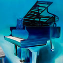 Underwater piano painting by Delphine Pontvieux