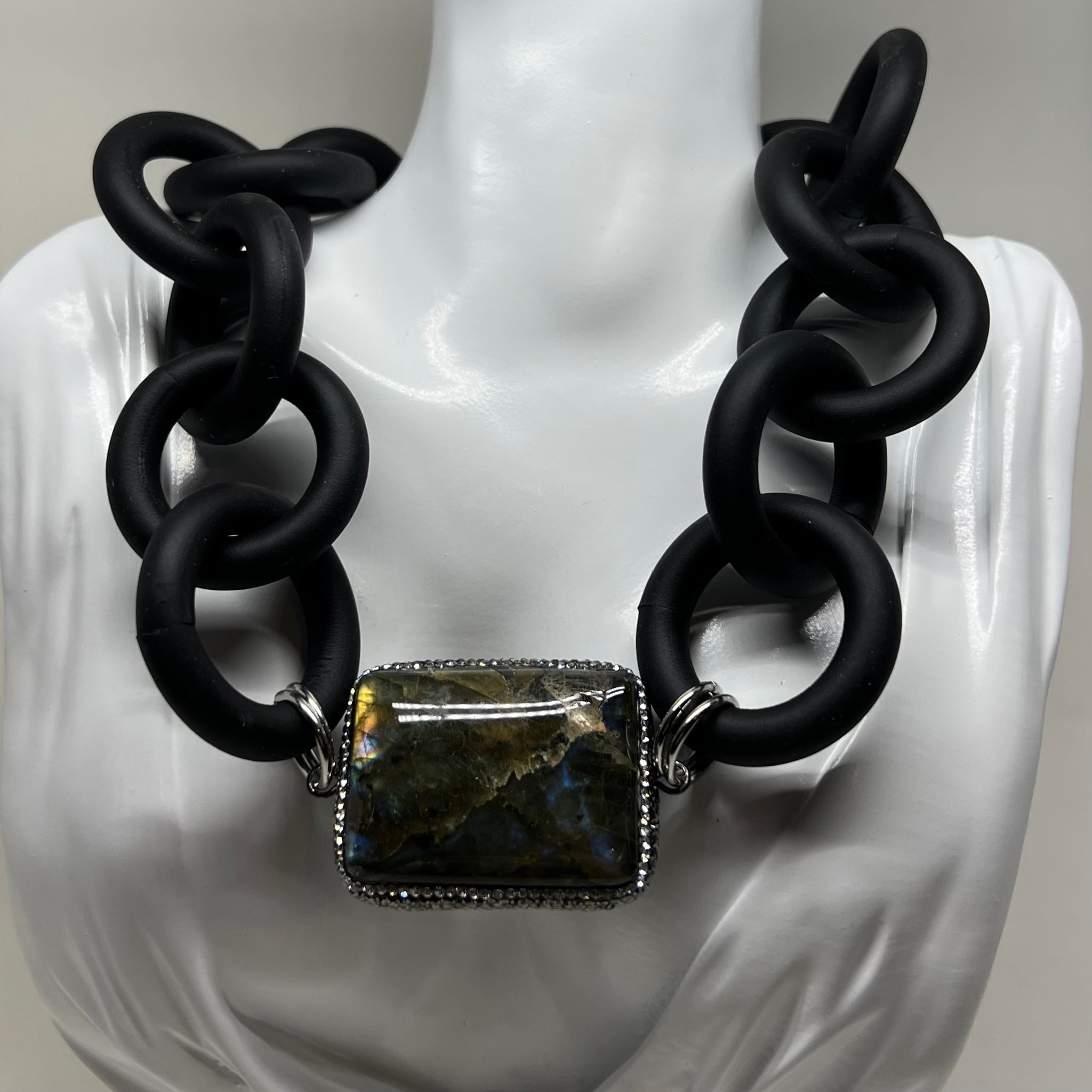 Large Labradorite and Rubber Necklace