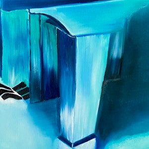 Underwater piano painting by Delphine Pontvieux