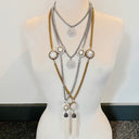 LONG LARIAT MADE OF BRAIDED 6MM STAINLESS STEEL CHAIN WITH PAVE CRYSTAL-AND-PEARL BEADS AND PEARL TASSEL.by NYET Jewelry