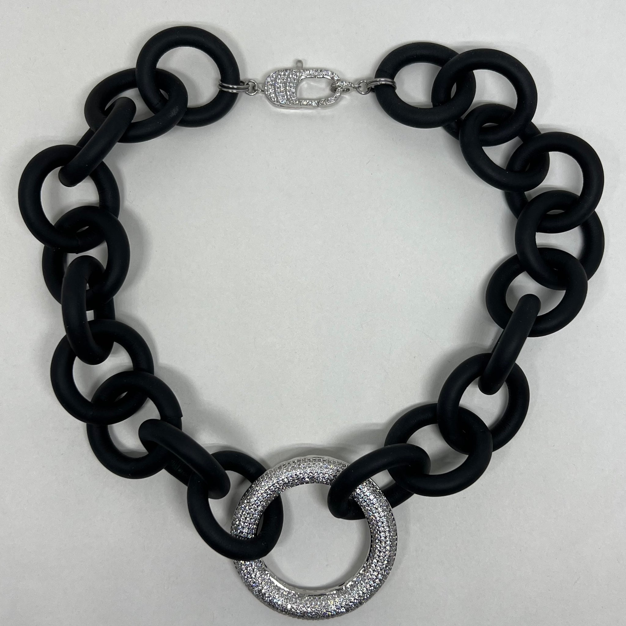 Pave CZ Infinity Ring Rubber Necklace