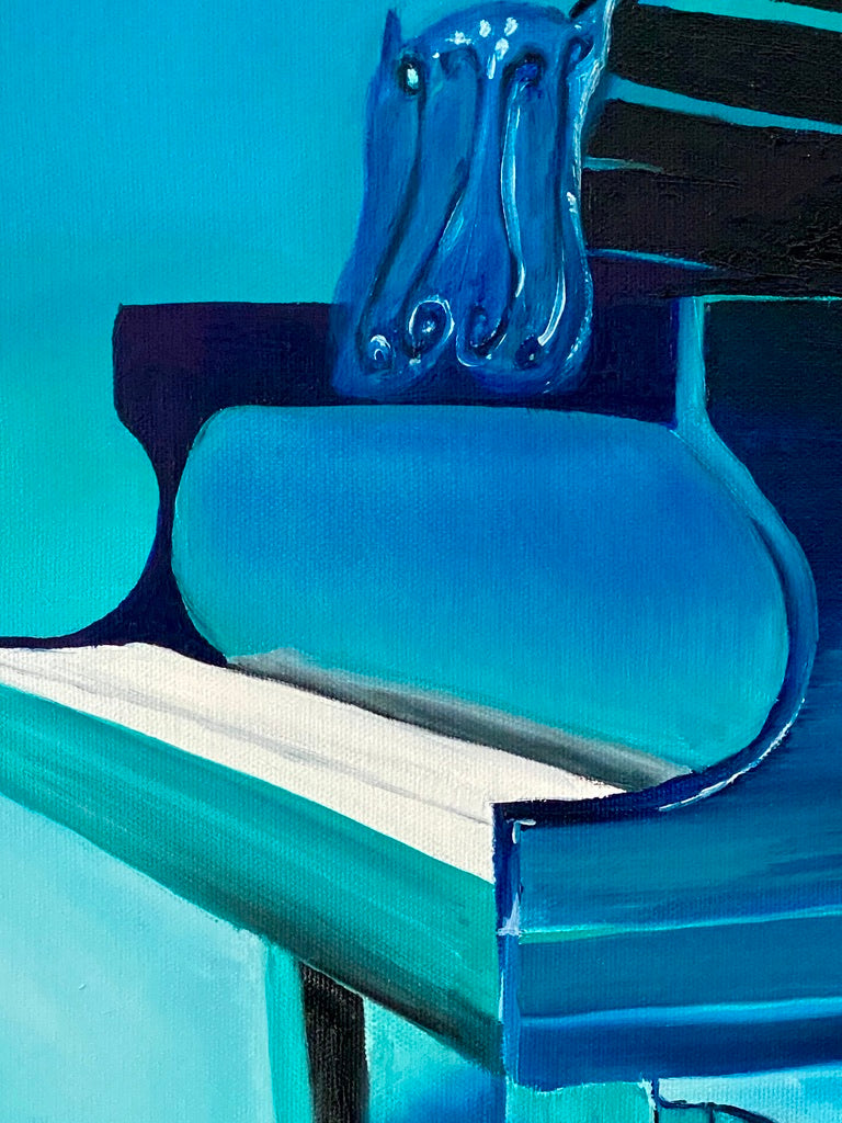 Underwater piano painting by Delphine Pontvieux
