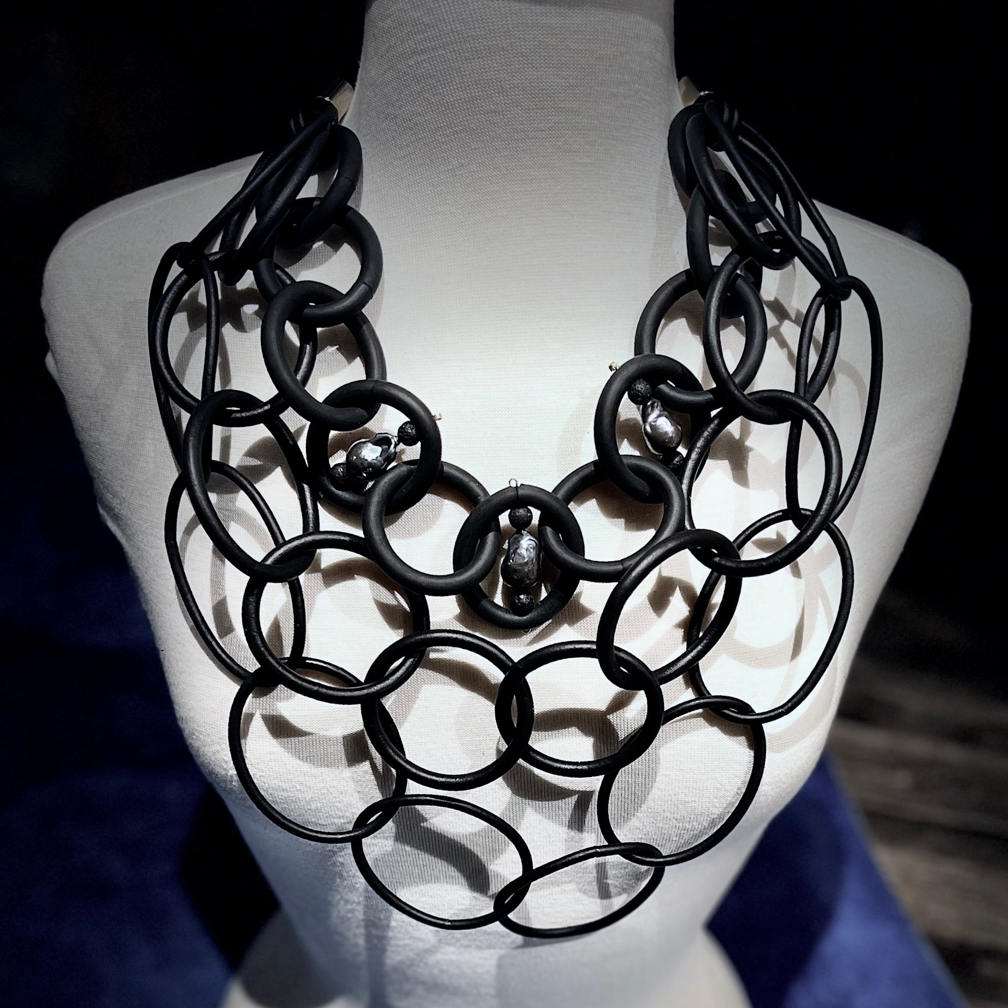 Multi-strand Rubber Statement Necklace with Baroque Pearls