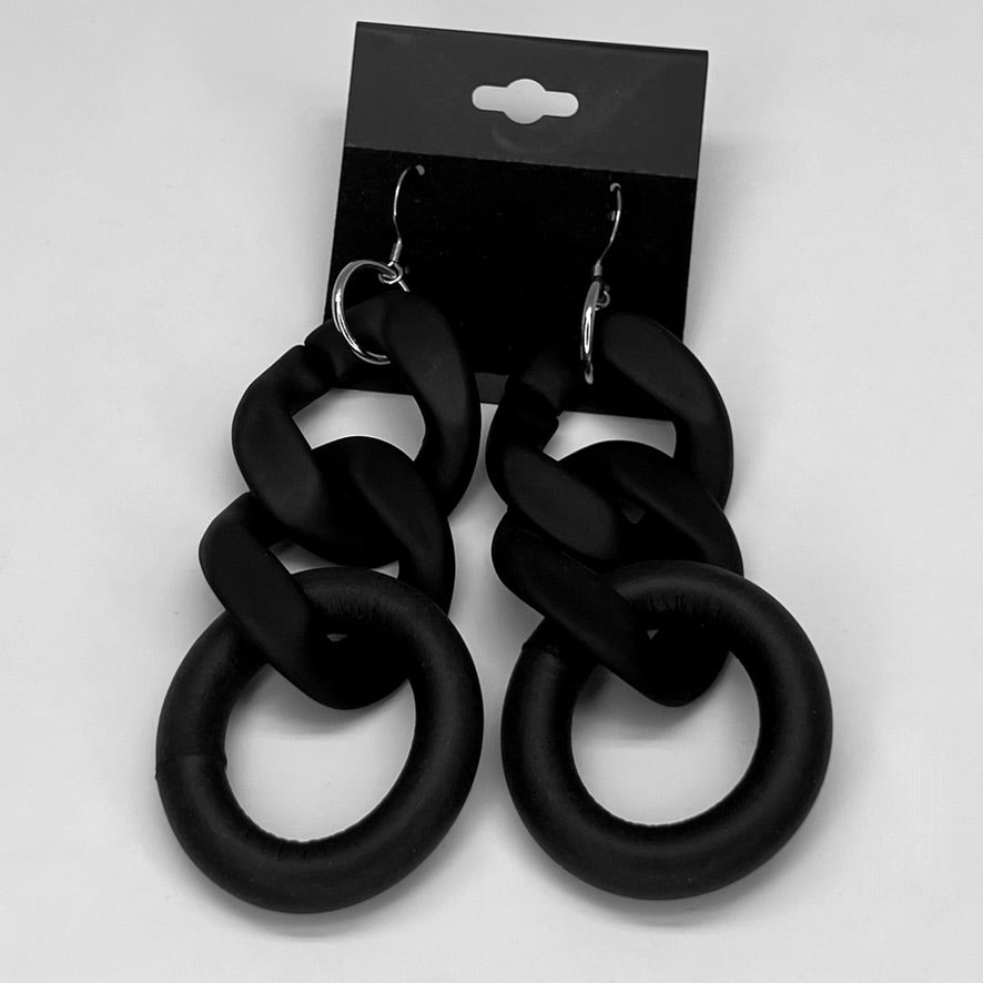 Plastic Chain Link Earrings with Rubber Ring (Assorted Colors)