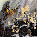 Cherry blossom tree in the center of the earth acrylic painting by D Pontvieux close up