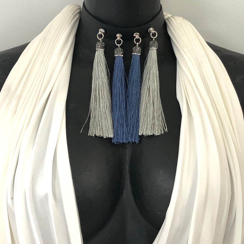 chinoiserie choker leather and silk tassels by NYET Jewelry