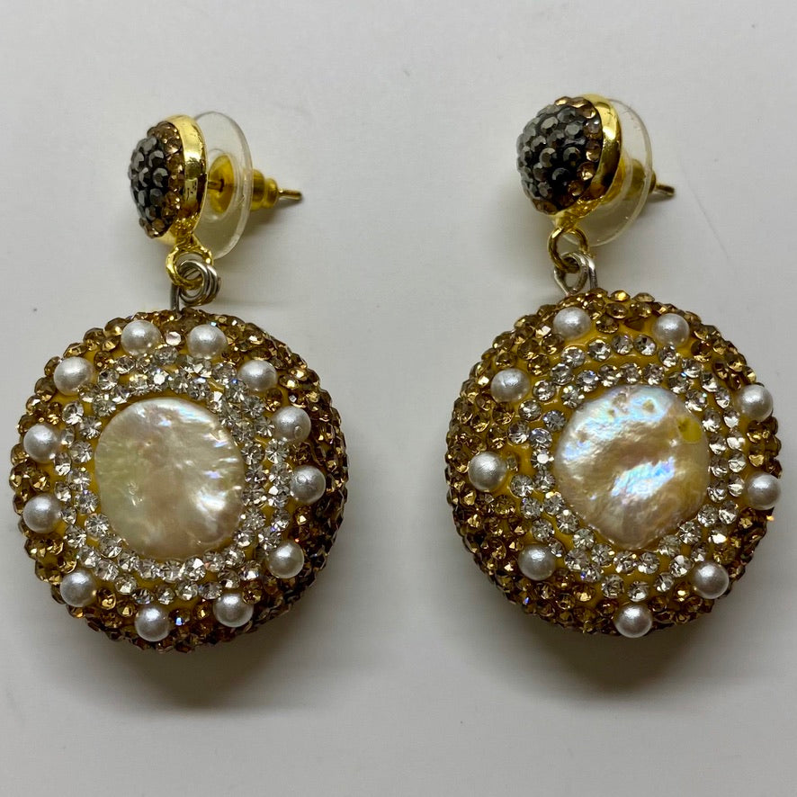 PAVE CRYSTAL-AND-PEARL BEADS EARRINGS. by NYET Jewelry