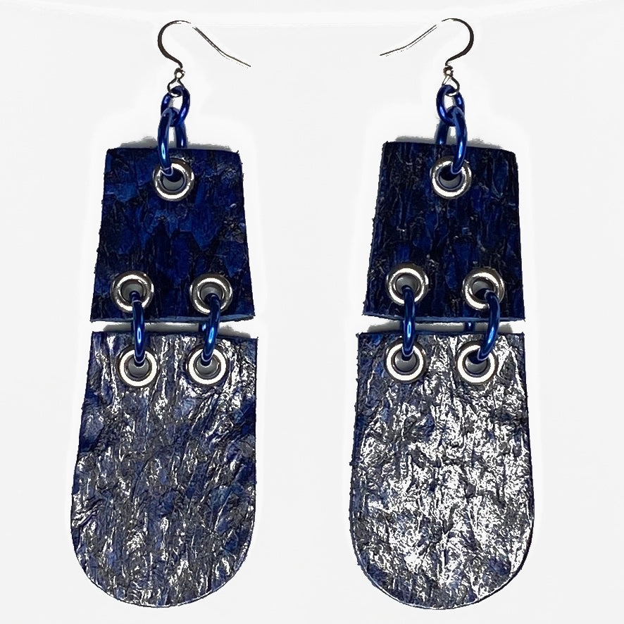 FISH LEATHER HINGED EARRINGS. By NYET Jewelry. 