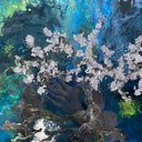 Cherry blossom tree in space painting by D. Pontvieux close up