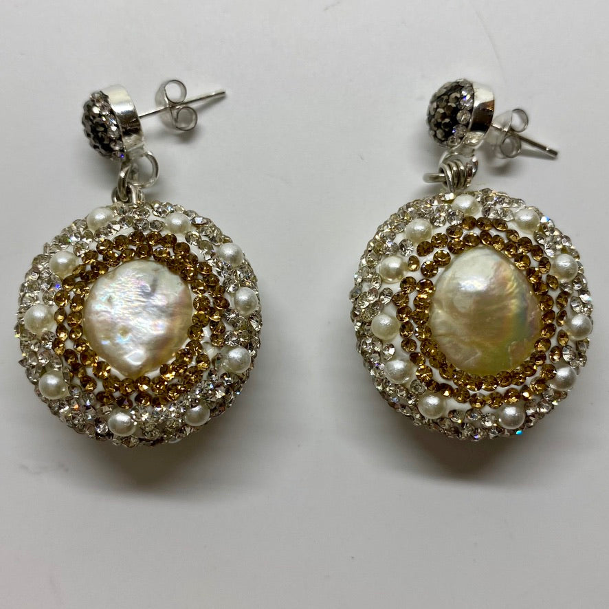 PAVE CRYSTAL-AND-PEARL BEADS EARRINGS. by NYET Jewelry