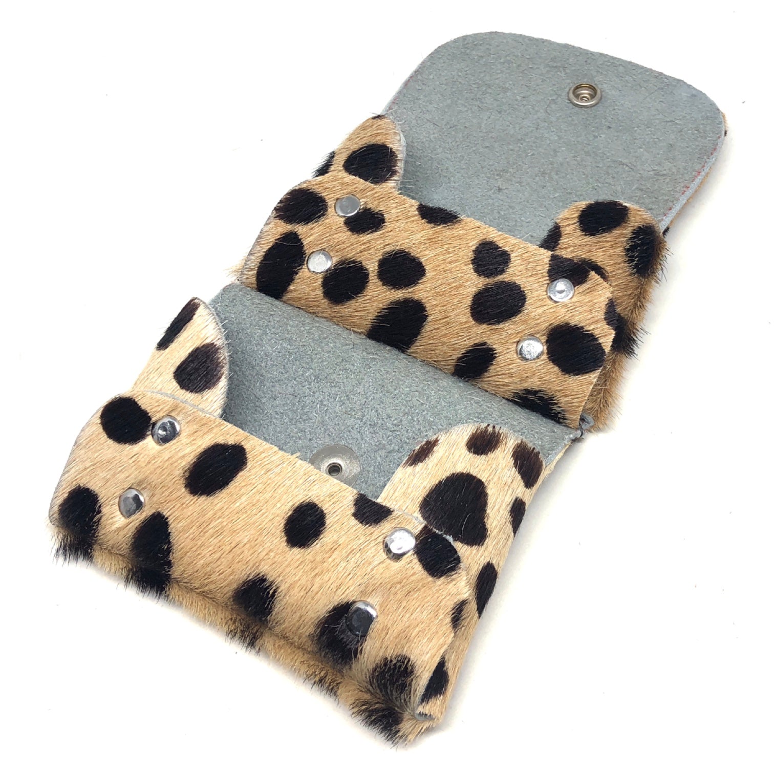 CHEETAH PRINT HAIR-ON COWHIDE 2-COMPARTMENT WALLET WITH SNAP CLOSURE. by nyet jewelry