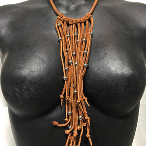 Pinball leather and suede choker necklace Rust by nyet jewelry.