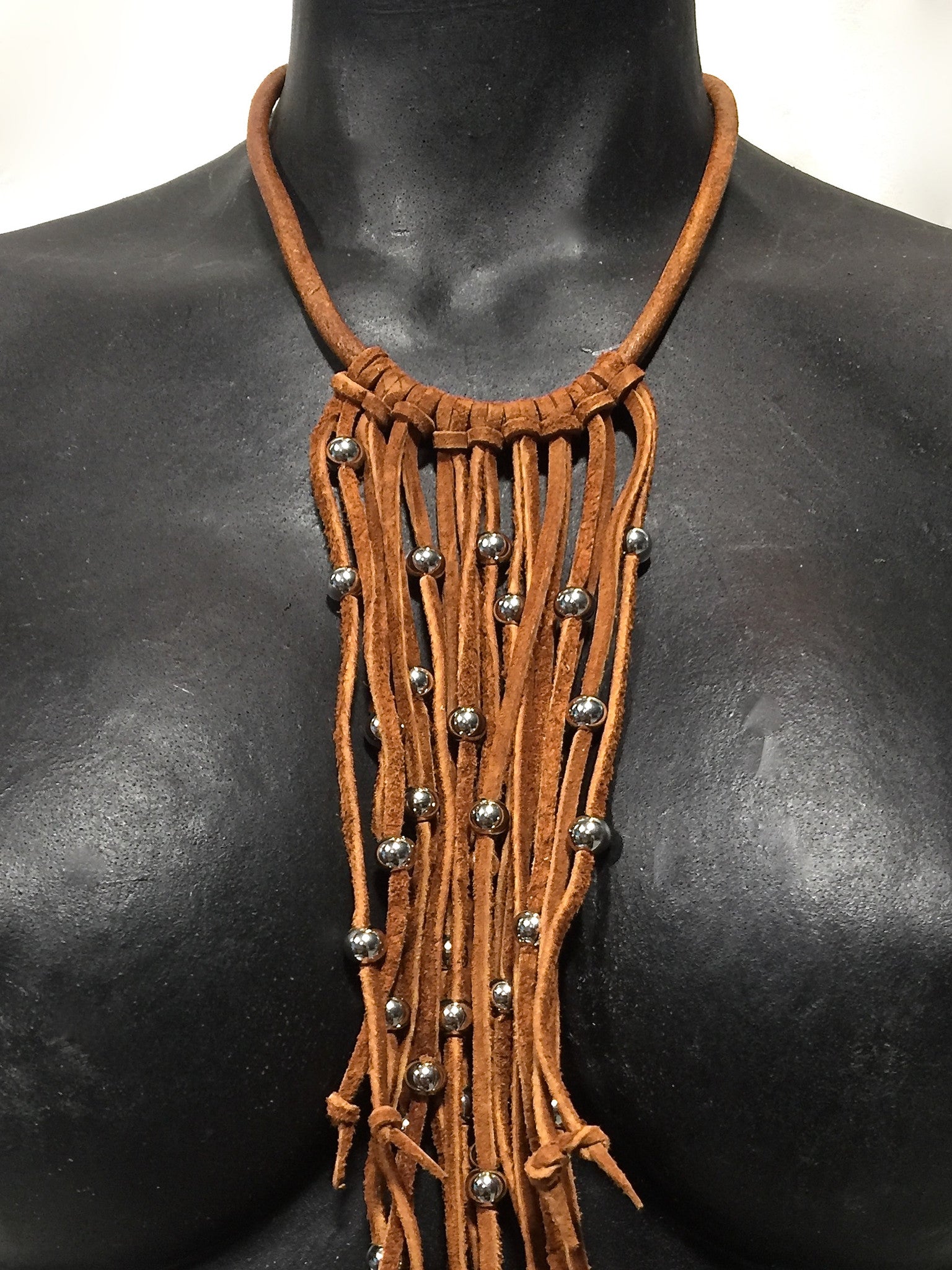 Pinball leather and suede choker necklace Rust by nyet jewelry.