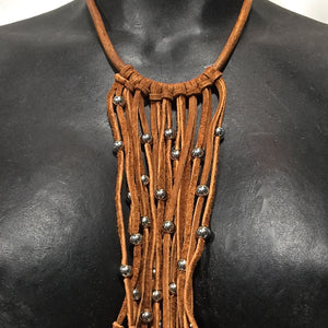 Pinball leather and suede choker necklace Rust by nyet jewelry.