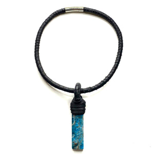 Deerskin necklace with Apatite A stone by NYET Jewelry.