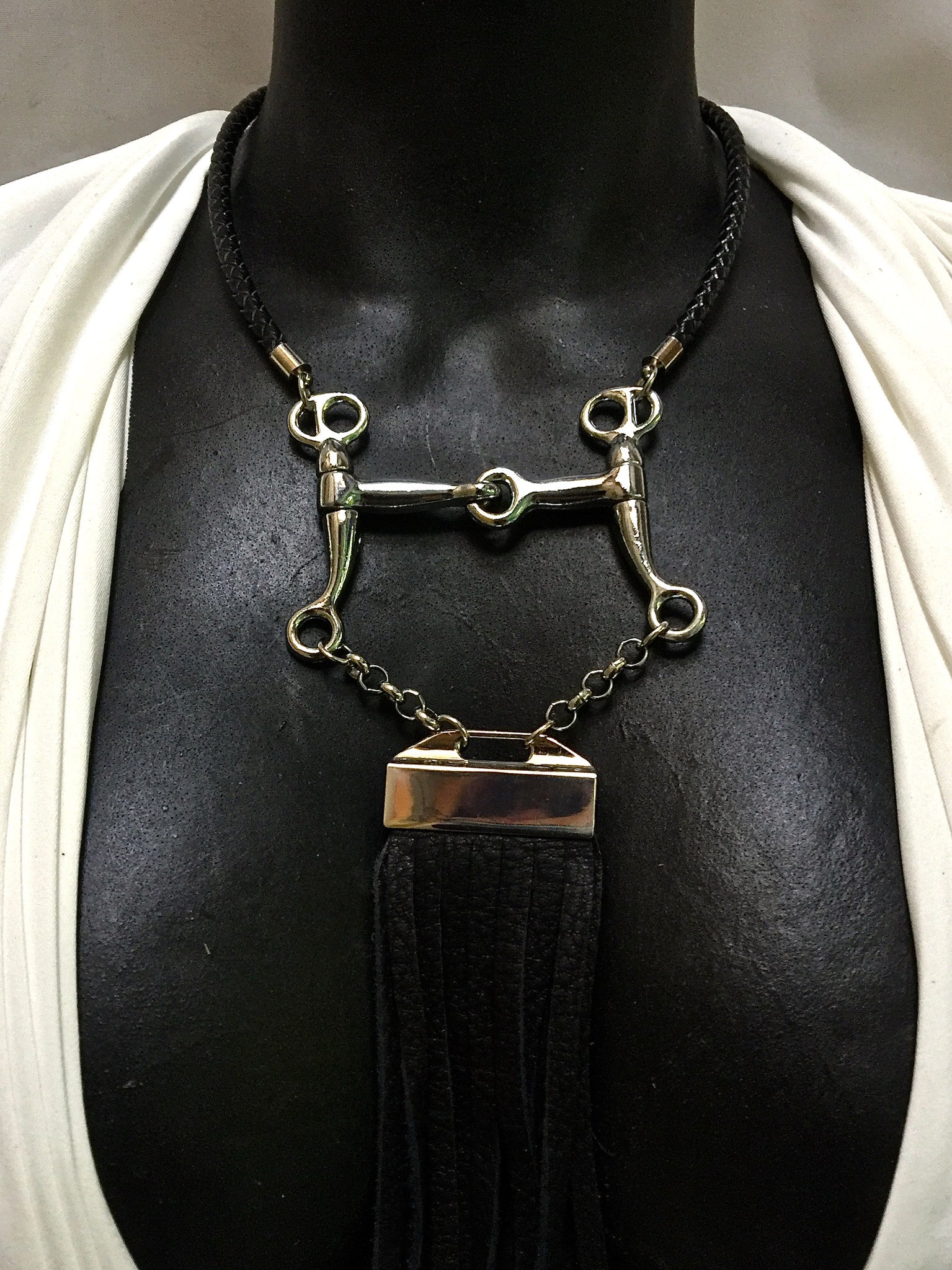 Pelham horse bit pendant choker necklace with long deerskin tassel