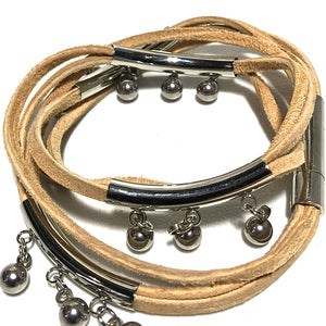 2 in 1 necklace and wraparound bracelet made of suede and stainless steel