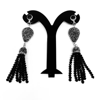 DROP PENDENT EARRINGS WITH CRYSTAL TASSELS AND AUSTRIAN CRYSTALS THROUGHOUT by nyet jewelry.