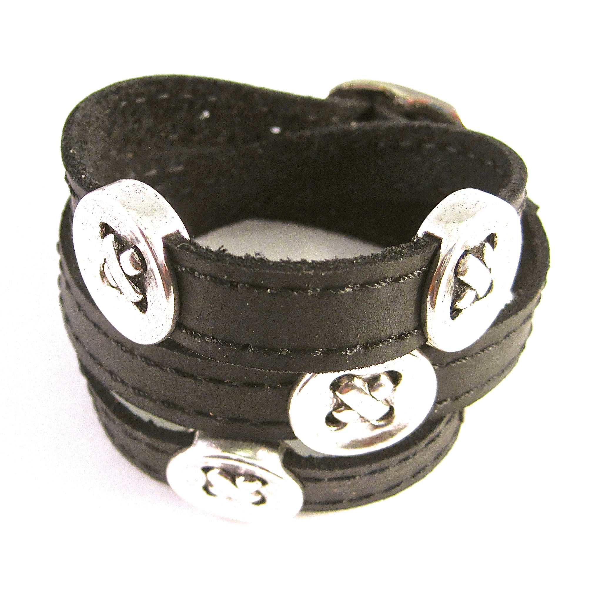 LEATHER WRAPAROUND WITH FIVE METAL BUTTONS by nyet jewelry.