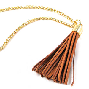 STAINLESS STEEL CHAINS AND LARGE DEERSKIN LEATHER TASSEL NECKLACE by nyet jewelry