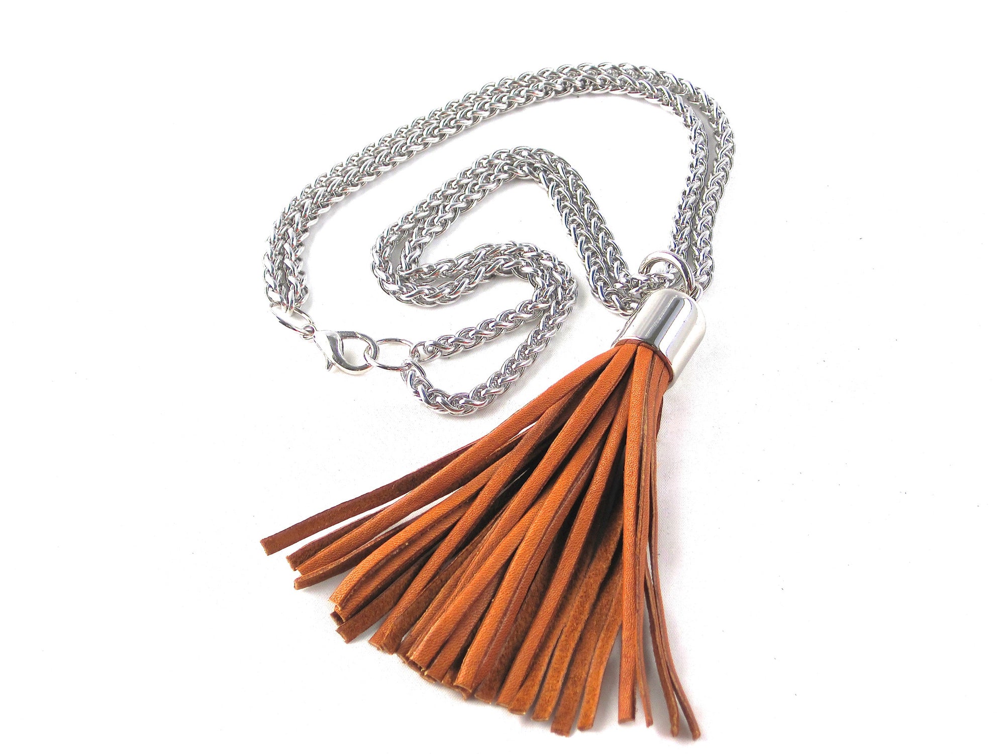 Whiplash leather tassel necklace gold leather