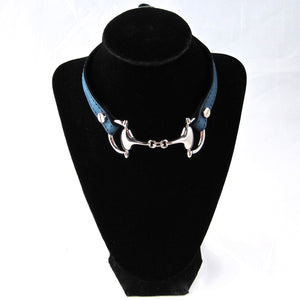 LEATHER CHOKER NECKLACE WITH D-RING HORSE BIT PENDANT by nyet jewelry