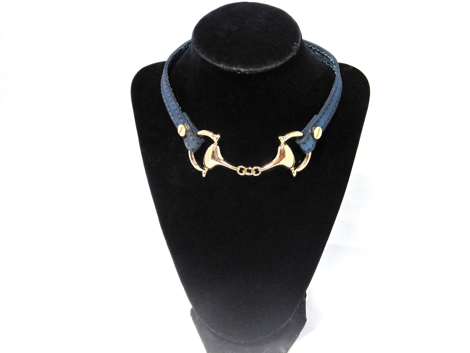 LEATHER CHOKER NECKLACE WITH D-RING HORSE BIT PENDANT by nyet jewelry